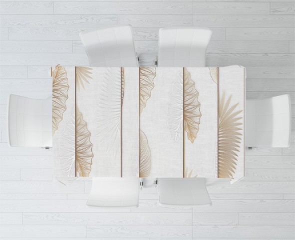 3D Скатерть «Панно с тропическими листьями на белом холсте» вид 2