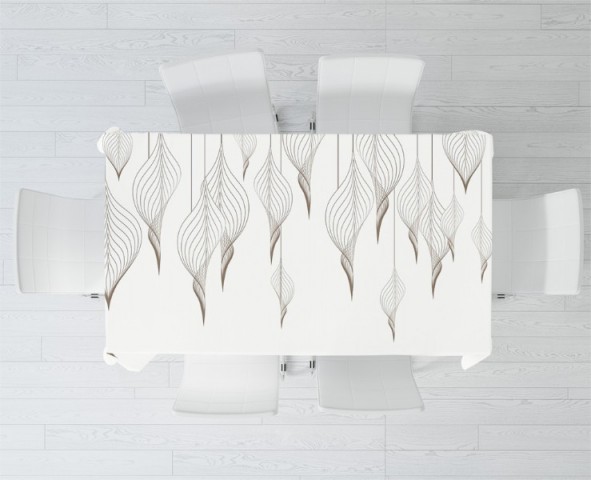 3D Скатерть «Ниспадающие ажурные листья на белом» вид 2