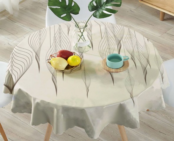 3D Скатерть «Ниспадающие ажурные листья в бежевых тонах» вид 4