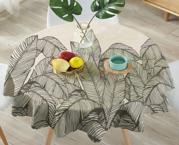 3D Скатерть «Раскидистые листья на кремовом фоне» вид 4