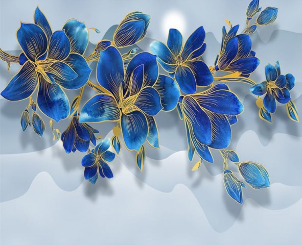 3D Скатерть «Роскошная ветвь цвета индиго» вид 1