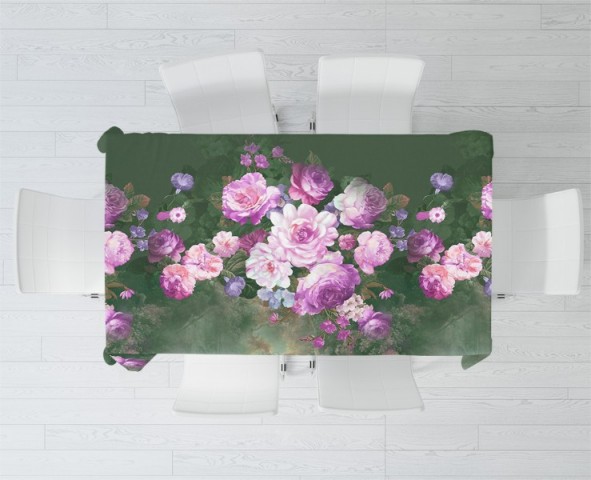 3D Скатерть «Цветы в стиле барокко лилового оттенка» вид 2