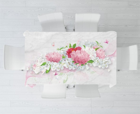 3D Скатерть «Нежно-розовые хризантемы» вид 2