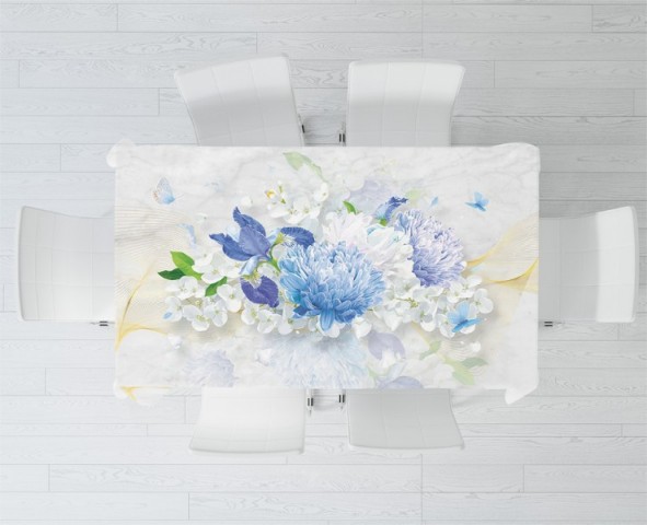 3D Скатерть «Небесно-голубые цветы» вид 2