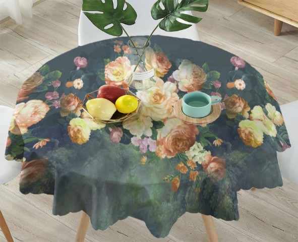 3D Скатерть «Цветы в стиле барокко в теплых тонах» вид 4