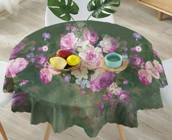 3D Скатерть «Цветы в стиле барокко лилового оттенка» вид 4