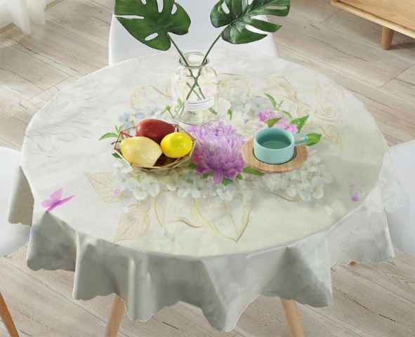 3D Скатерть «Бабочки над букетом хризантем» вид 4
