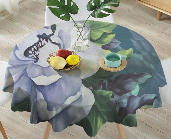 3D Скатерть «Величественный цветок в голубых тонах» вид 4