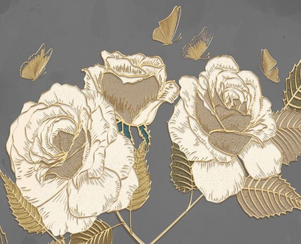 3D Скатерть «Розы в золотом тиснении» вид 1