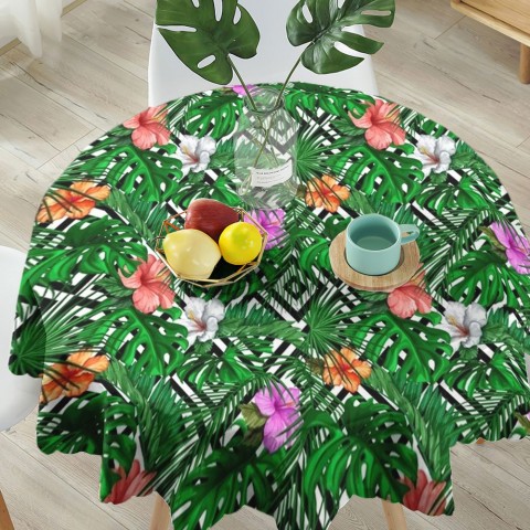 Текстильная фотоскатерть на обеденный стол «Листья папоротника с цветами» вид 5