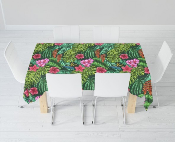 Полотняная 3D скатерть на обеденный стол «Яркие тропические акценты» вид 6