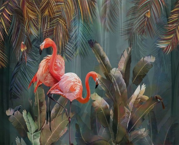 3D Скатерть  «Фламинго в тенистых тропиках» вид 1