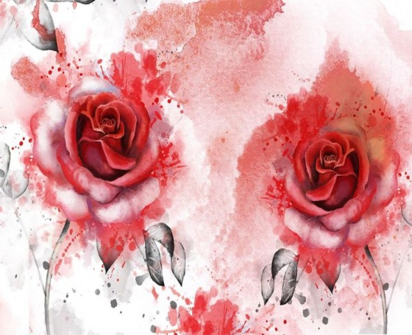3D Скатерть «Алые розы в акварельной дымке» вид 1