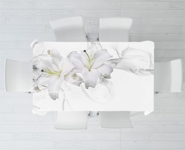 3D Скатерть «Пара белых лилий в дымке» вид 2