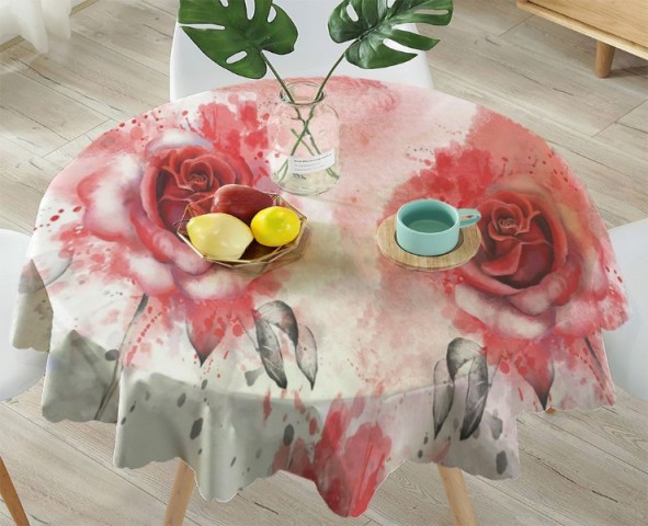 3D Скатерть «Алые розы в акварельной дымке» вид 4