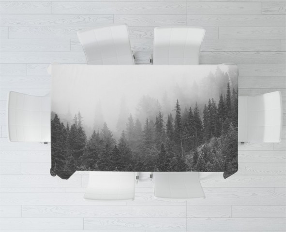3D Скатерть «Черно-белый лес в тумане» вид 2