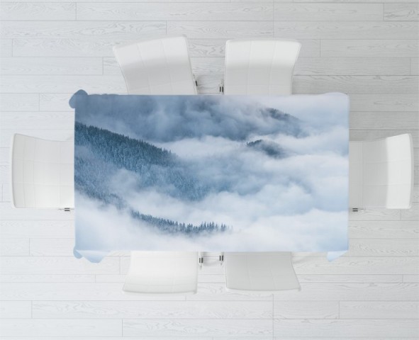 3D Скатерть «Еловые склоны в голубом тумане» вид 2