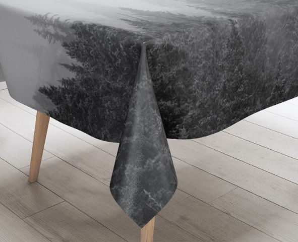 3D Скатерть «Черно-белый лес в тумане» вид 3