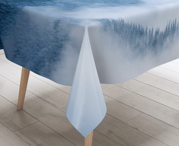 3D Скатерть «Еловые склоны в голубом тумане» вид 3