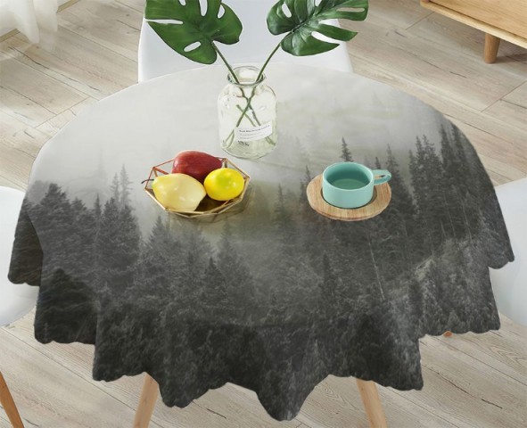3D Скатерть «Черно-белый лес в тумане» вид 4