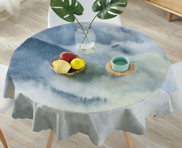 3D Скатерть «Еловые склоны в голубом тумане» вид 4