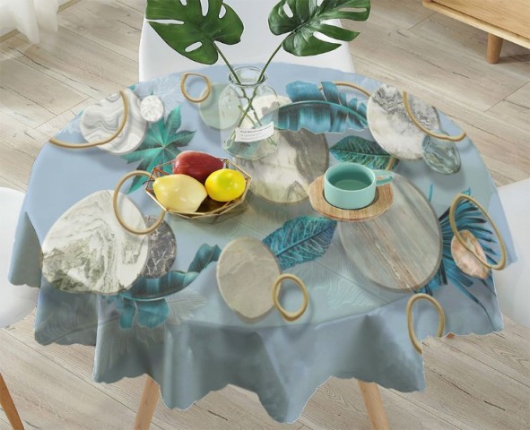 3D Скатерть «Тропические листья с мраморными кругами» вид 4