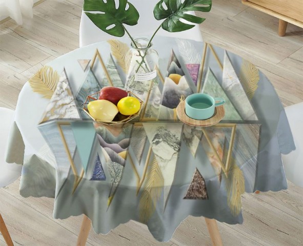 3D Скатерть «Золотые перья с мраморными треугольниками» вид 4