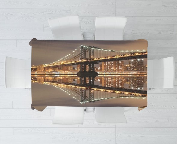 Полотняная 3D скатерть на кухню «Бруклинский мост» вид 3