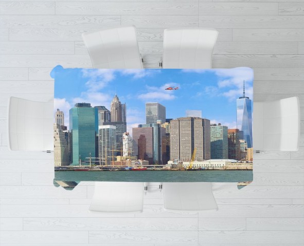 Текстильная 3D скатерть на кухонный стол «Набережная Нью-Йорка» вид 3
