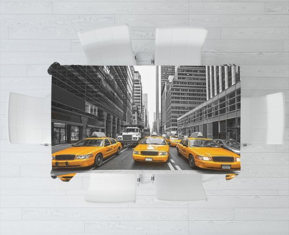 Тканевая 3D скатерть для стола «Такси Нью-Йорка» вид 3