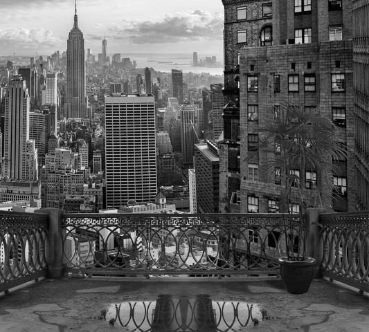 Тканевая 3D скатерть на обеденный стол «Балкон в Нью-Йорке» вид 1