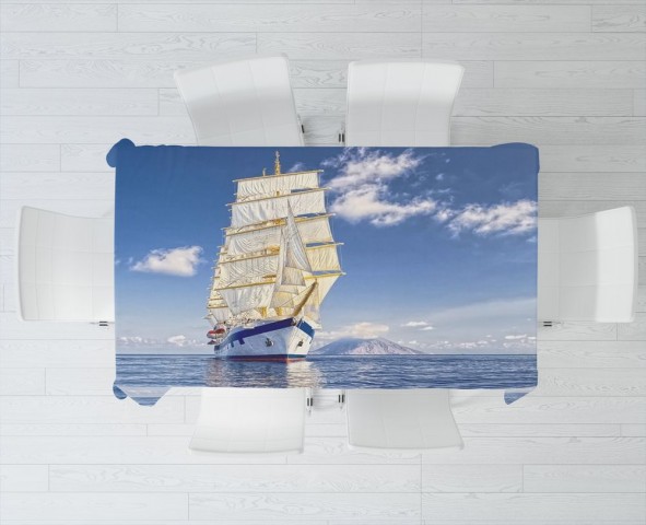 Тканевая 3D скатерть для стола «Корабль в море» вид 3