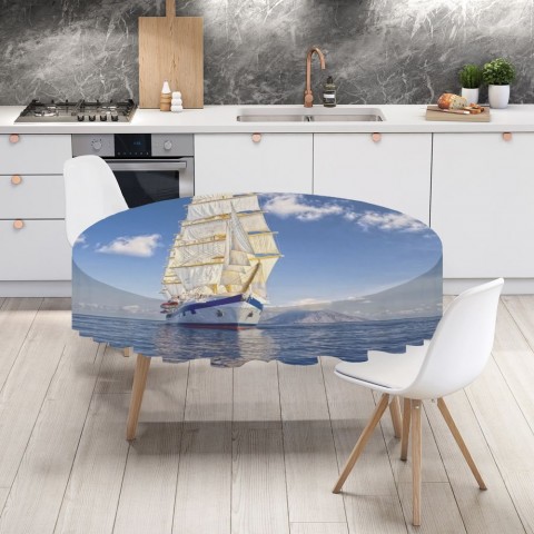 Тканевая 3D скатерть для стола «Корабль в море» вид 4