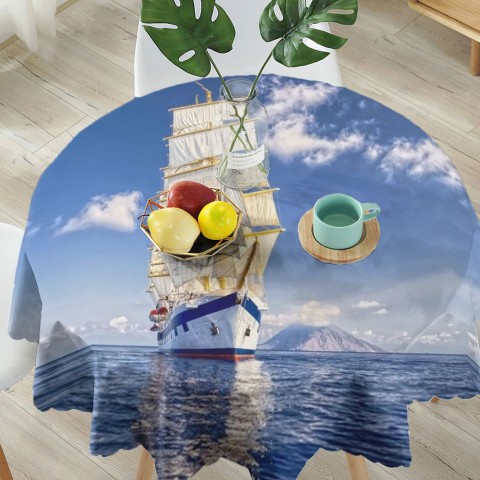 Тканевая 3D скатерть для стола «Корабль в море» вид 5
