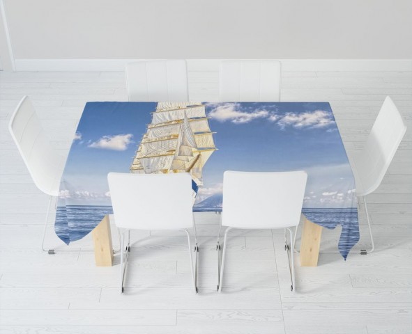 Тканевая 3D скатерть для стола «Корабль в море» вид 6