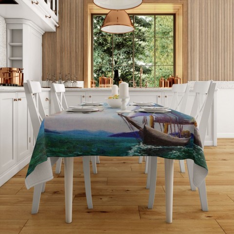 Полотняная скатерть на кухню «Корабль маслом» вид 2