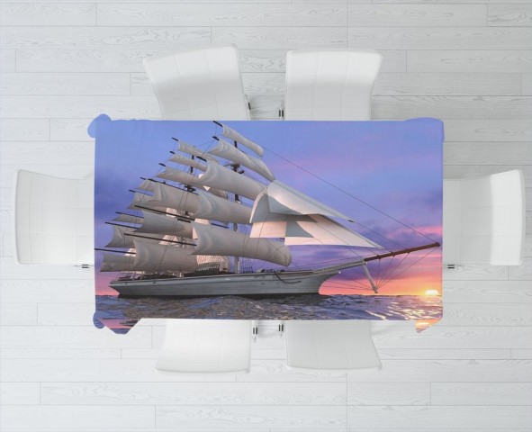 Текстильная 3D скатерть на кухню «Парусный корабль на закате» вид 3