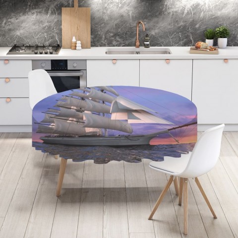 Текстильная 3D скатерть на кухню «Парусный корабль на закате» вид 4