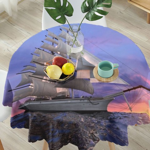 Текстильная 3D скатерть на кухню «Парусный корабль на закате» вид 5