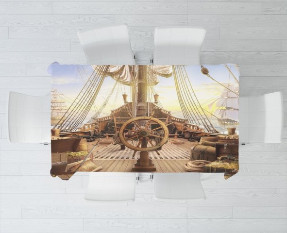 Тканевая 3D скатерть для стола «Пиратский корабль» вид 3