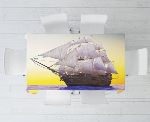 Тканевая скатерть на кухонный стол «Старый корабль в открытом океане» вид 3