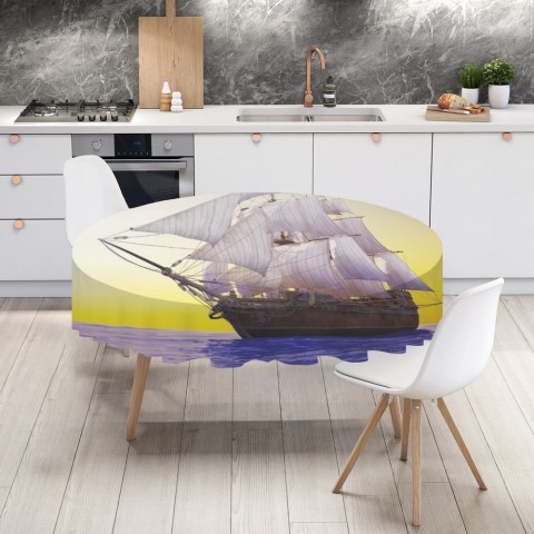 Тканевая скатерть на кухонный стол «Старый корабль в открытом океане» вид 4