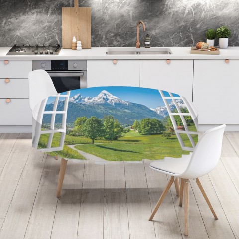 Тканевая 3D скатерть для стола «Окно с видом на Баварские горы» вид 4