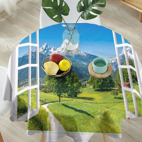 Тканевая 3D скатерть для стола «Окно с видом на Баварские горы» вид 5