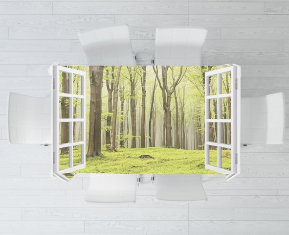 Полотняная фотоскатерть на кухню «Окно с видом на зеленый лес» вид 3