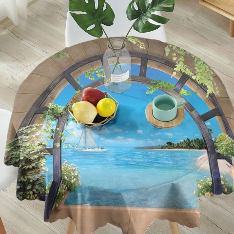 Полотняная скатерть на обеденный стол «Окно с видом на море» вид 5