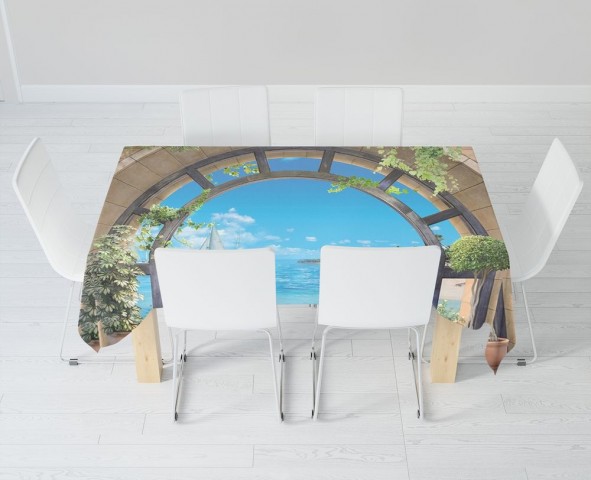 Полотняная скатерть на обеденный стол «Окно с видом на море» вид 6