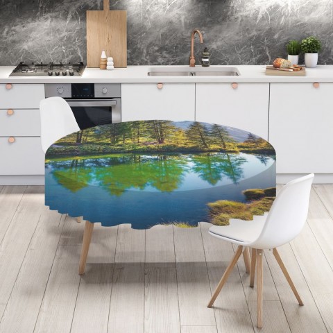 Полотняная 3D скатерть на обеденный стол «Отражение леса в озере» вид 4