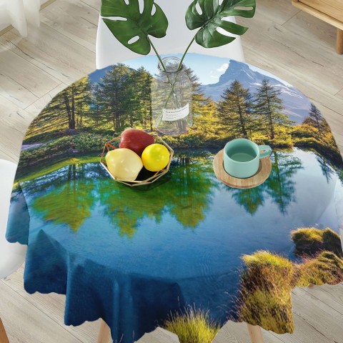Полотняная 3D скатерть на обеденный стол «Отражение леса в озере» вид 5