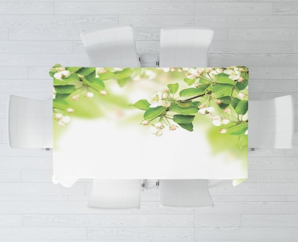 Текстильная 3D скатерть на кухонный стол «Цветы яблони» вид 3